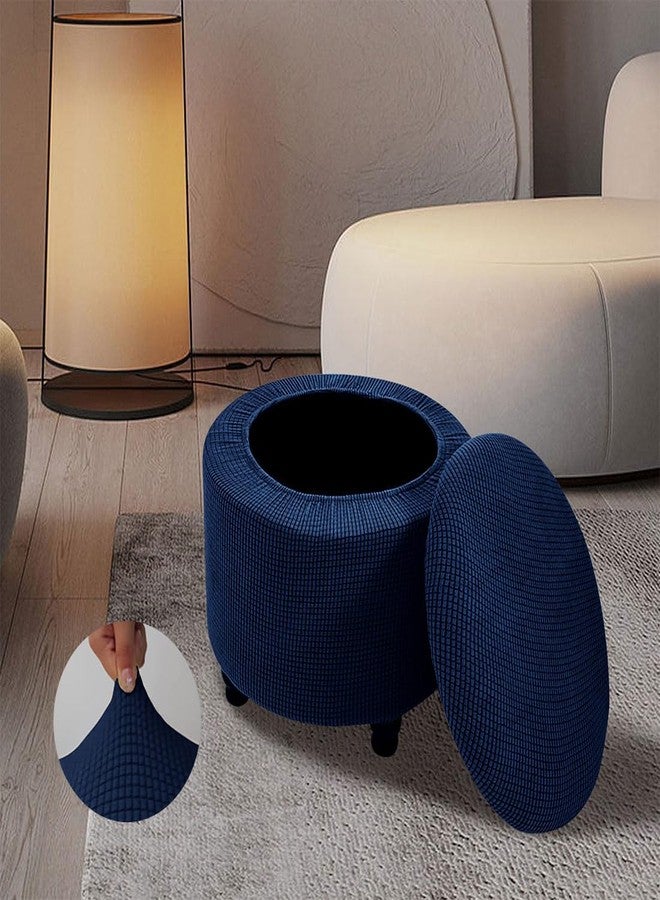 غطاء عثماني دائري من لوسينويرت، قابل للتمدد، ناعم، مناسب لتخزين القدمين، غطاء عثماني قابل للطي، غطاء كرسي قابل للطي، واقي أثاث، لون أزرق داكن، ديكور منزلي - Image 2